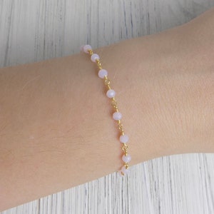 Tiny Rose Quartz Bracelet - Light Pink Bracelet Gold - Dainty Super Thin Bracelet - Simple Bracelet Everyday - Gifts For Her - M5-381