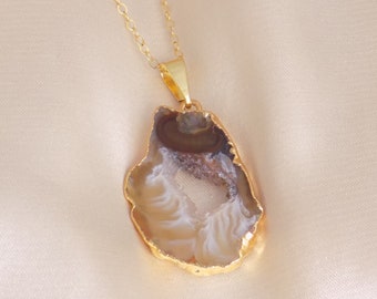 Unique Geode Necklace Gold, Small Druzy Necklace, Boho Gemstone Layering, Christmas Gift For Friend, G5-310