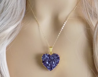 Unique Gifts For Her - Amethyst Necklace Gold - Amethyst Heart Necklace - Mothers Day Gift For Wife Best Friend Girlfriend - R13-40
