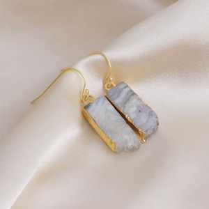 February Birthstone Raw Amethyst Slice Earrings Gold, Brown Druzy Crystal, M6-86 image 1
