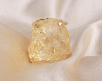 Large Raw Citrine Ring: 24K Gold Plated Adjustable Band, G15-240