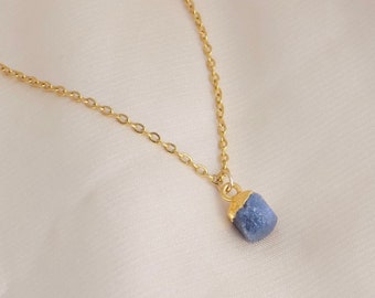 Small Raw Sapphire Necklace 18K Gold Stainless Steel Chain, M6-703