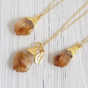 Raw Citrine Necklace, Boho Rough Citrine Pendant, Citrine Crystal Birthstone Necklace, Personalized Gold Layer, Mothers Day Gift, R12-12