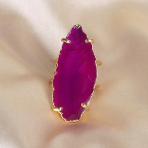 Bohemian Pink Agate Ring Gold - Geode Slice Statement Ring - Gemstone Crystal Jewelry - G15-336