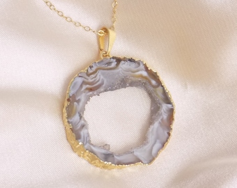 Large Statement Gemstone Natural Geode Necklace Gold, Sparkly Druzy, Christmas Gifts For Her, G15-279