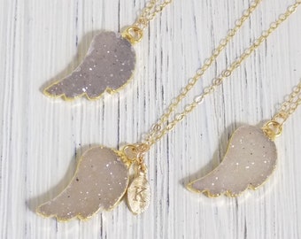 Angel Wing Necklace Gold Fill Chain - Drusy Necklace Druzy - Gifts For Mom- R7-180