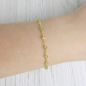 Tiny Peridot Bracelet - Green Peridot Bracelet Gold - Dainty Super Thin Bracelet - Simple Bracelet Everyday - Gifts For Her - M5-366