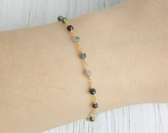 Tiny Moss Agate Bracelet - Green Stone Bracelet Gold - Dainty Super Thin Bracelet - Simple Bracelet Everyday - Gifts For Her - M6-39