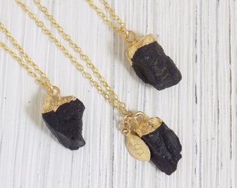 Tiny Black Tourmaline Necklace Gold, Raw Natural Stone Pendant, Custom Gifts For Her, M5-01