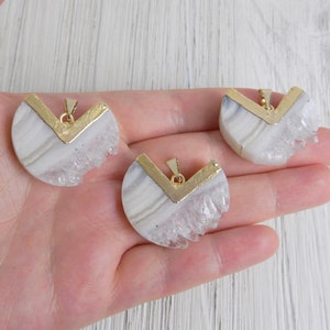 Gift for Mom, Boho White Amethyst Necklace, White Druzy Pendant, Unique Raw Stone Jewelry, R13-15