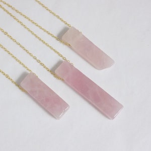 Rose Quartz Necklace, Raw Rose Quartz Necklace Light Pink Stone Necklace Gold OR Silver Layering Necklace Pendant Necklace Gift Women K4-02