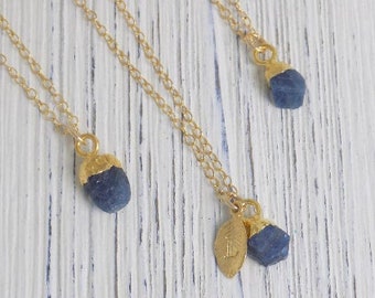 Tiny Raw Sapphire Necklace, Personalized Sapphire Necklace Gold Fill, September Birthstone Necklace, Genuine Sapphire, Birthday Gift, M5-610