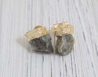 Genuine Emerald Stud Earrings - Raw Emerald Studs Green - Boho Raw Stone Earrings - May Birthday Gift For Best Friend - G11-490