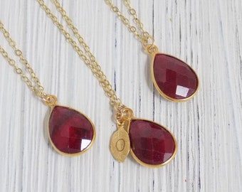 Genuine Ruby Necklace - Personalized Ruby Necklace Gold Fill - Raw Ruby - July Birthstone - Teardrop Ruby - July Birthday Gift - M2-02