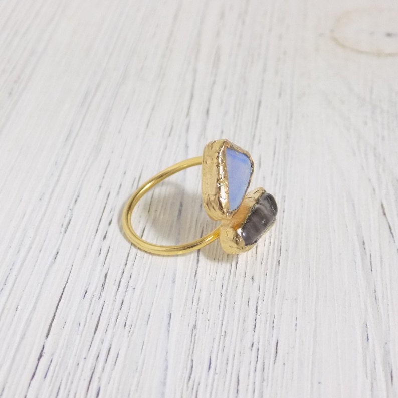 Gift For Her D8-02 October Birthstone Ring Crystal Ring Small Stone Ring Minimalist Statement Ring Opalite Ring Two Stones Ring