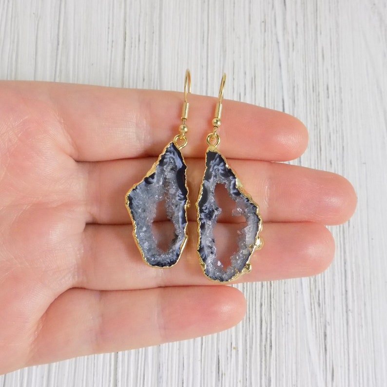 Mothers Day Gift Natural Geode Earring Dangle Gold G11-750