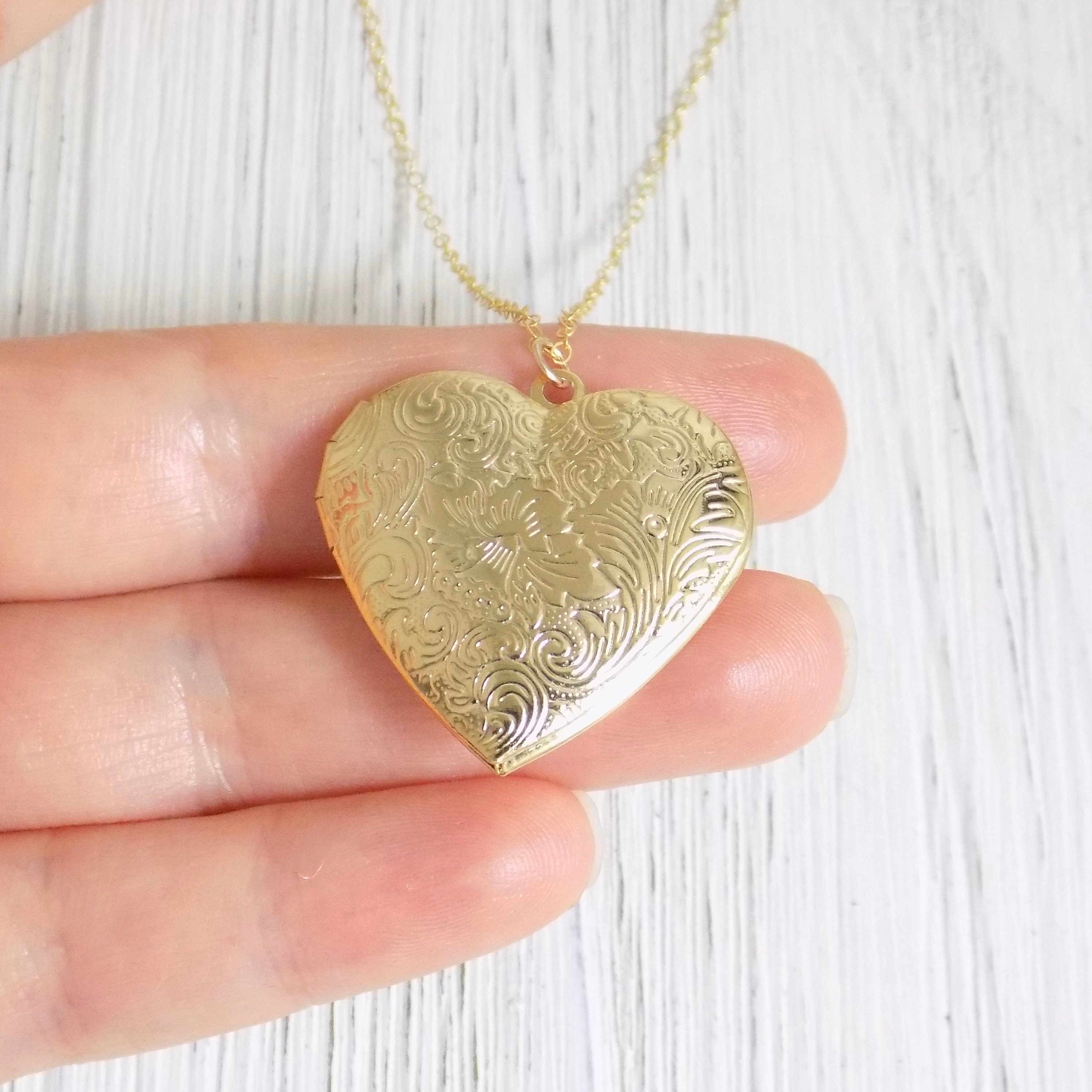Heart Locket Necklace Gold Locket Necklace Large Locket Etsy