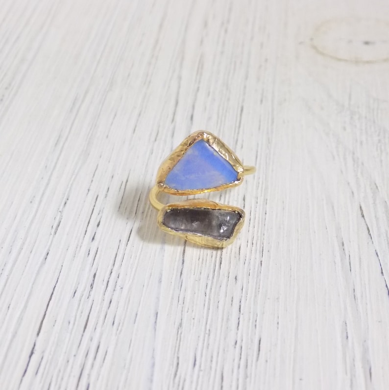 Gift For Her D8-02 October Birthstone Ring Crystal Ring Small Stone Ring Minimalist Statement Ring Opalite Ring Two Stones Ring