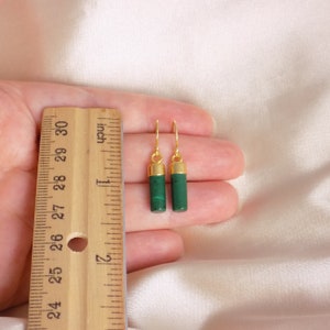 Malachite Drop Earrings Gold, Green Gemstone Earrings, Minimalist Stone, Everyday Simple Dangle, Mothers Day Gift, M7-301 image 4