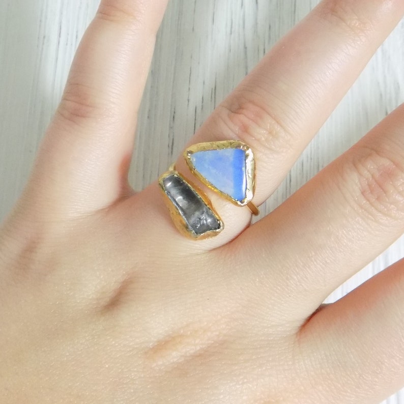 Gift For Her D8-02 October Birthstone Ring Crystal Ring Small Stone Ring Minimalist Statement Ring Opalite Ring Two Stones Ring