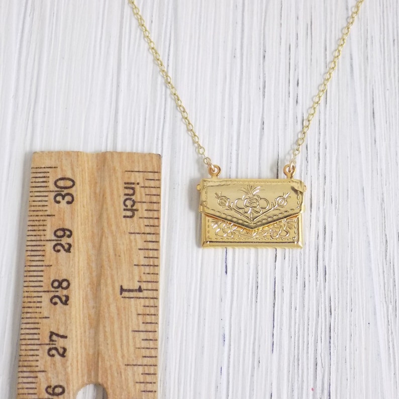 Envelope Necklace Gold Locket Necklace Large Locket Etsy