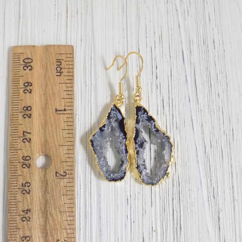 Mothers Day Gift Natural Geode Earring Dangle Gold G11-750