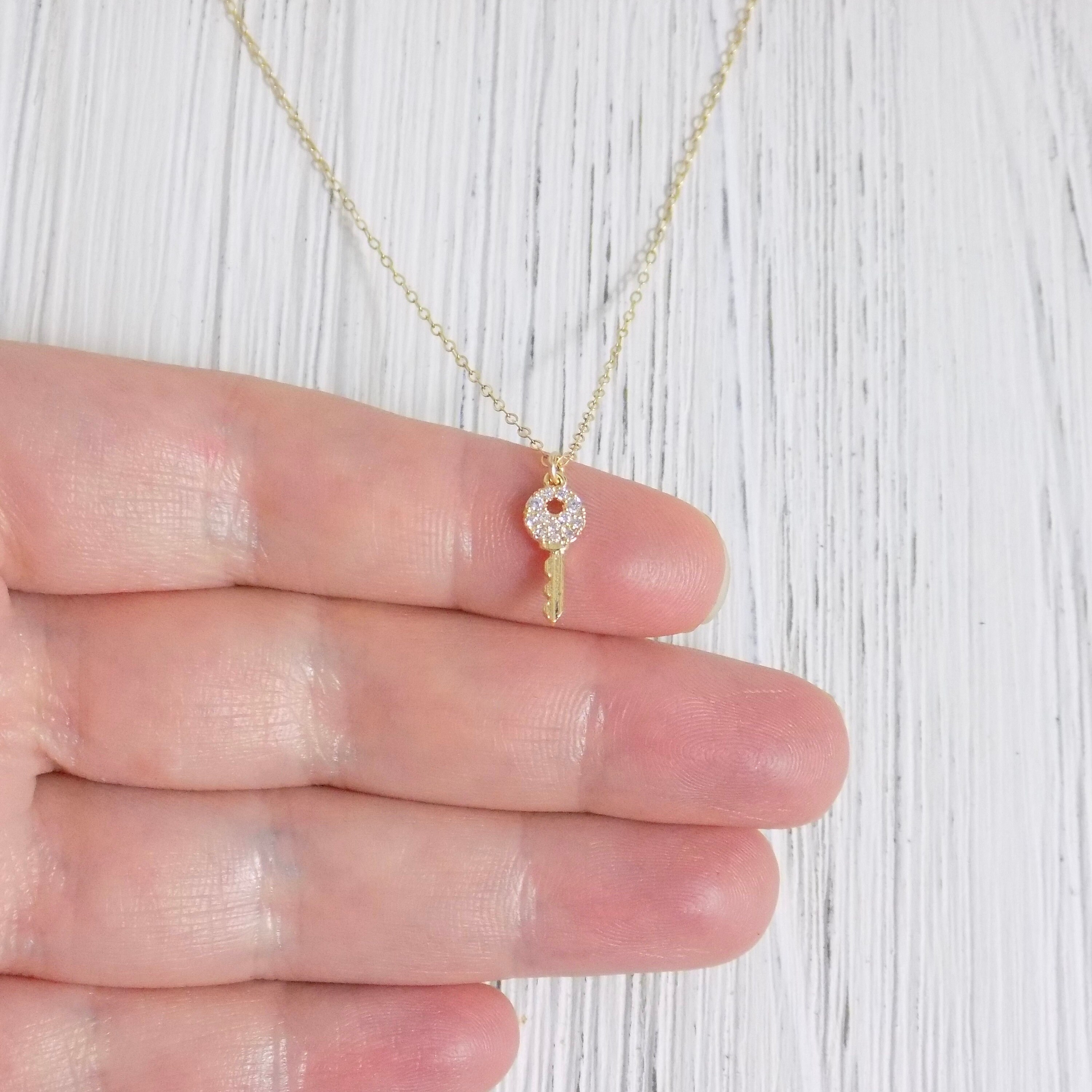 Tiny Gold Classic Key Necklace, Gold Plated Sterling Silver Key Necklace, Key Necklace, Layering Necklace Hand Made