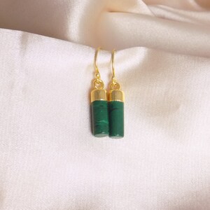 Malachite Drop Earrings Gold, Green Gemstone Earrings, Minimalist Stone, Everyday Simple Dangle, Mothers Day Gift, M7-301 image 2