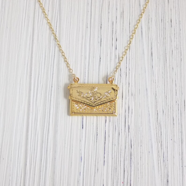 Envelope Necklace Gold Locket Necklace Large Locket Etsy
