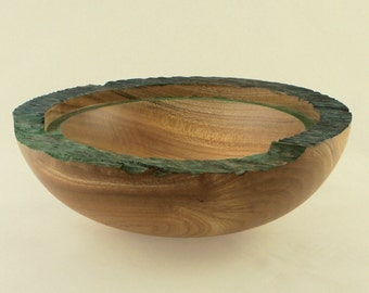 Elm bowl with a two level textured and coloured edge.