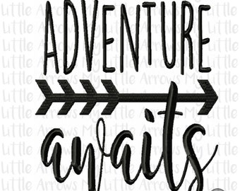 Adventure awaits 4x4 5x7 embroidery file - JEF file -cute kids design - childrens shirt diy - embroidery design - arrow embroidery file