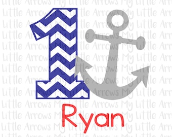 Chevron 1 anchor birthday shirt SVG, DXF, EPS, png Files for Cutting Machines Cameo or Cricut // anchor svg - nautical birthday shirt