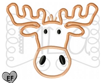 Moose applique embroidery 4x4 5x7 6x10 - pes file -cute moose embroidery - cute christmas embroidery file - boy animal applique