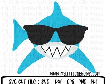 Shark with sunglasses svg - shark svg - boy shark svg -  summer svg - SVG, DXF, EPS, png Files for Cutting Machines Cameo or Cricut