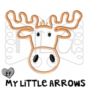 Moose applique embroidery 4x4 5x7 6x10 - pes file -cute moose embroidery - cute christmas embroidery file - boy animal applique