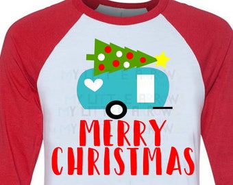 Merry Christmas camper SVG, DXF, EPS, png Files for Cutting Machines Cameo or Cricut - retro camper svg  -womens shirt -Christmas svg