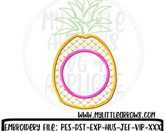 Quick stitch - pineapple embroidery - pineapple monogram - 4x4 5x7 6x10 - monogram embroidery shirt - monogram frame embroidery design