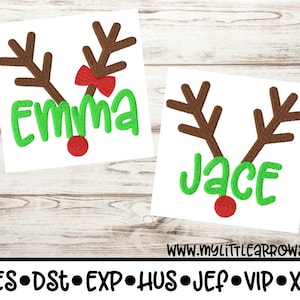Personalized sibling matching reindeer embroidery design 4x4 5x7 6x10 -jef file- pes file -cute reindeer embroidery - Christmas embroidery