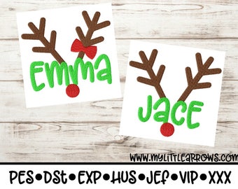 Personalized sibling matching reindeer embroidery design 4x4 5x7 6x10 -jef file- pes file -cute reindeer embroidery - Christmas embroidery