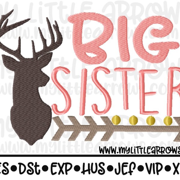 Deer Big sister arrow 4x4 5x7 6x10 embroidery file - PES - dst - exp - hus - jef - vip - xxx - Arrow embroidery design - Big sister