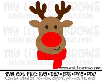 Rentier mit Schal SVG, DXF, EPS, png Dateien für Schneidemaschinen Kamee oder Cricut - süße Rentier svg - Rentier Junge svg - Weihnachten Junge svg