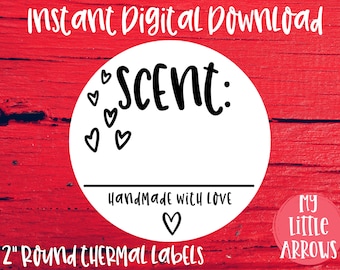 Plantilla de pegatina de aroma - impresora térmica redonda - munbyn, rollo, cricut, silueta - hecha a mano con amor - plantilla de pegatina de vela fresca