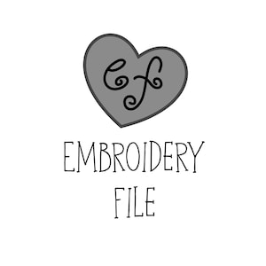 May include: A gray heart with the letters "cf" inside, and the text "EMBROIDERY FILE" below.