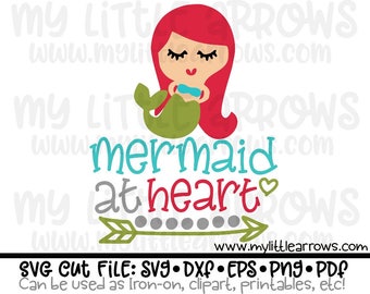 Mermaid at heart svg | mermaid svg | mermaid dxf | mermaid iron on | mermaid clip art |  mermaid party | mermaid diy | under the sea party