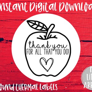 Danke Lehrer Sticker Vorlage - runder Thermodrucker - Munbyn, Rollo, Cricut, Silhouette - Thank You Sticker PNG - DIY Lehrer Geschenk