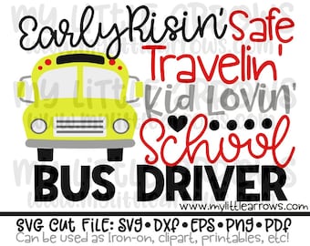 Chauffeur de bus svg - bus scolaire svg - retour à l’école svg - silhouette dxf files - sublimation - cricut svg files - school bus driver gift svg