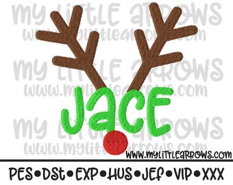 Personalized boy reindeer embroidery design 4x4 5x7 6x10 -jef file- pes file -cute reindeer embroidery - Christmas boy embroidery