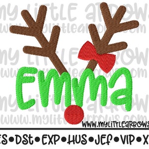 Personalized girl reindeer embroidery design 4x4 5x7 6x10 -jef file- pes file -cute reindeer embroidery - Christmas girl embroidery