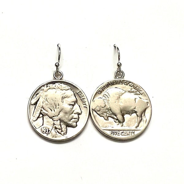 Sterling/Buffalo Indian Head Nickel Earrings/Vintage Coin Jewelry/Native American/Statement Earrings/Southwestern Earrings