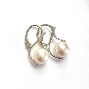 10mm Freshwater Pearls/Sterling Silver/Pinch Lever backs/Leverback Earrings